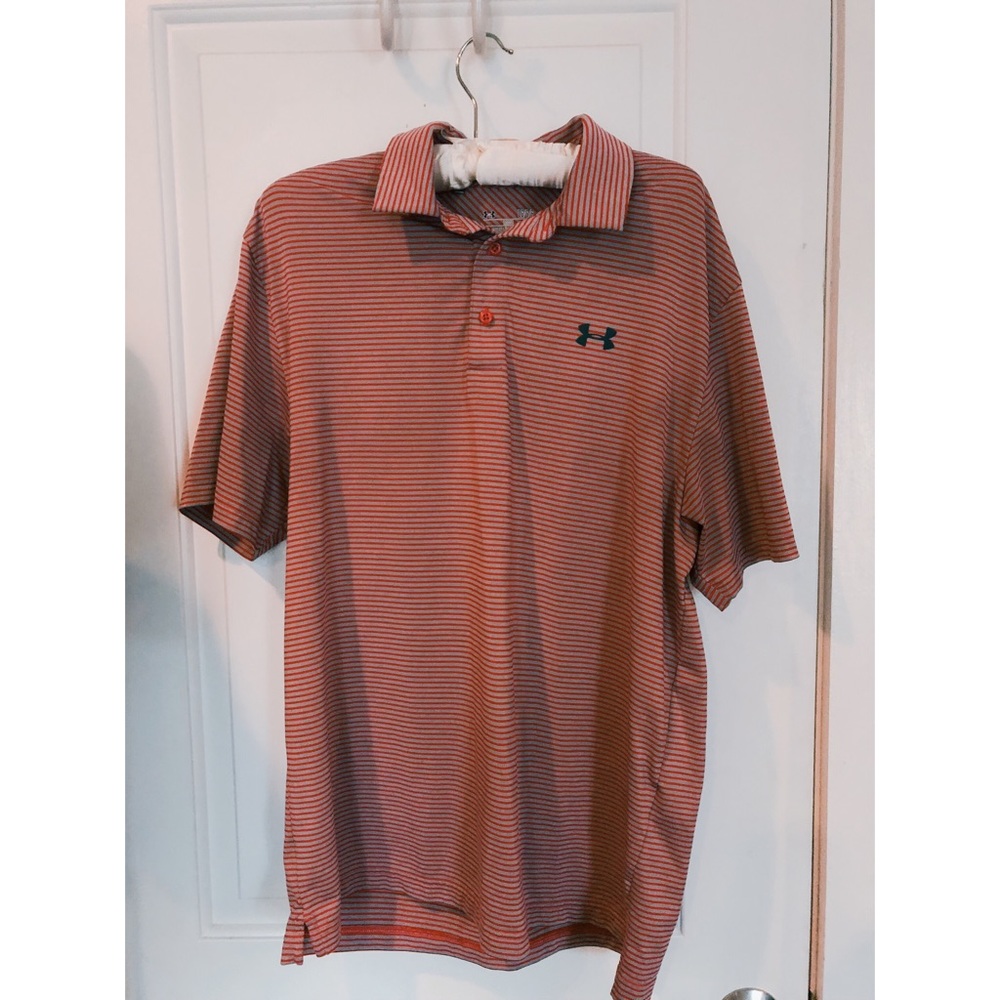 Under Armour Men’s Red & Grey Striped Polo, Large